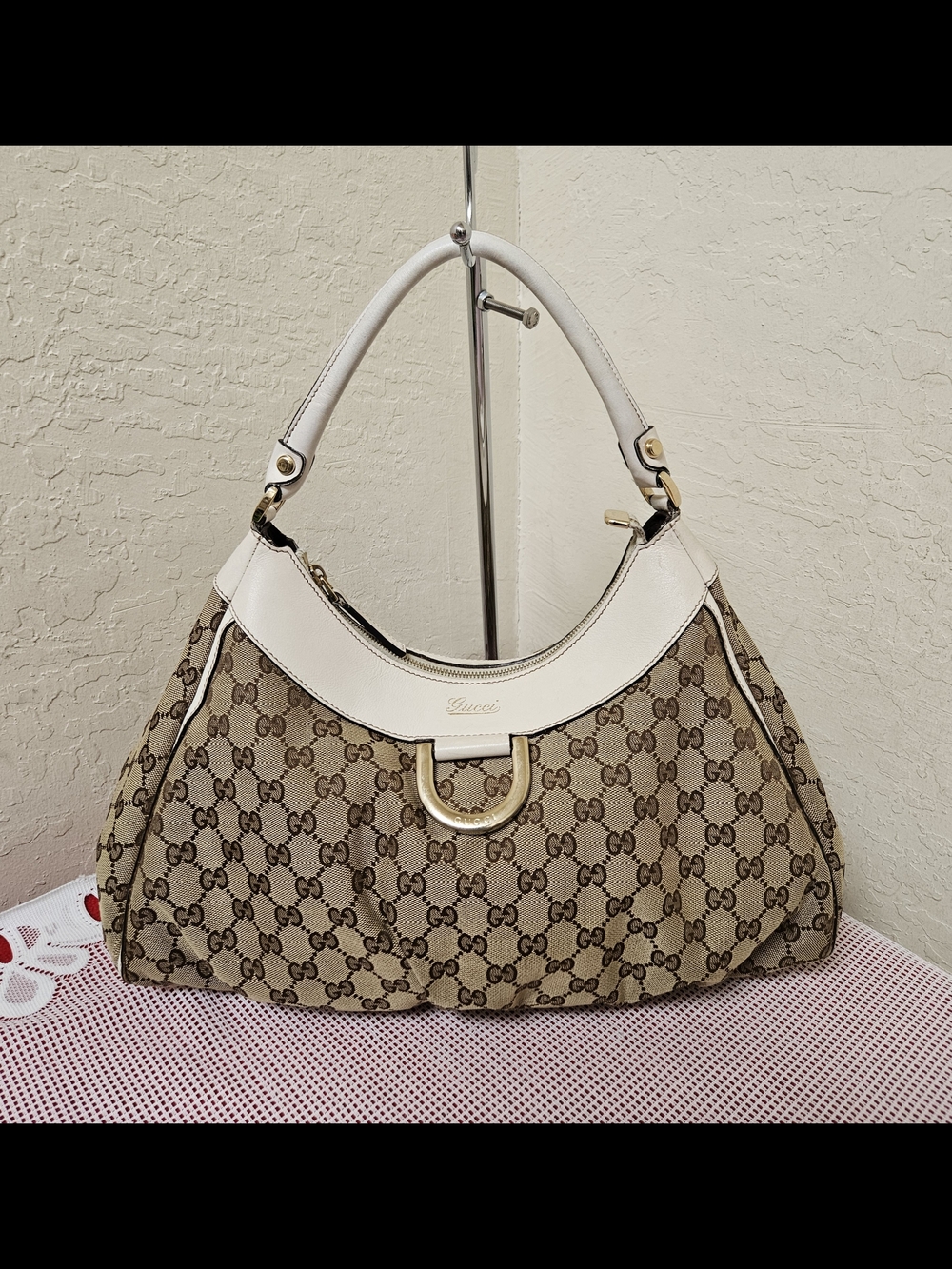 Gucci GG Canvas D Ring Hobo Bag AUTHENTIC